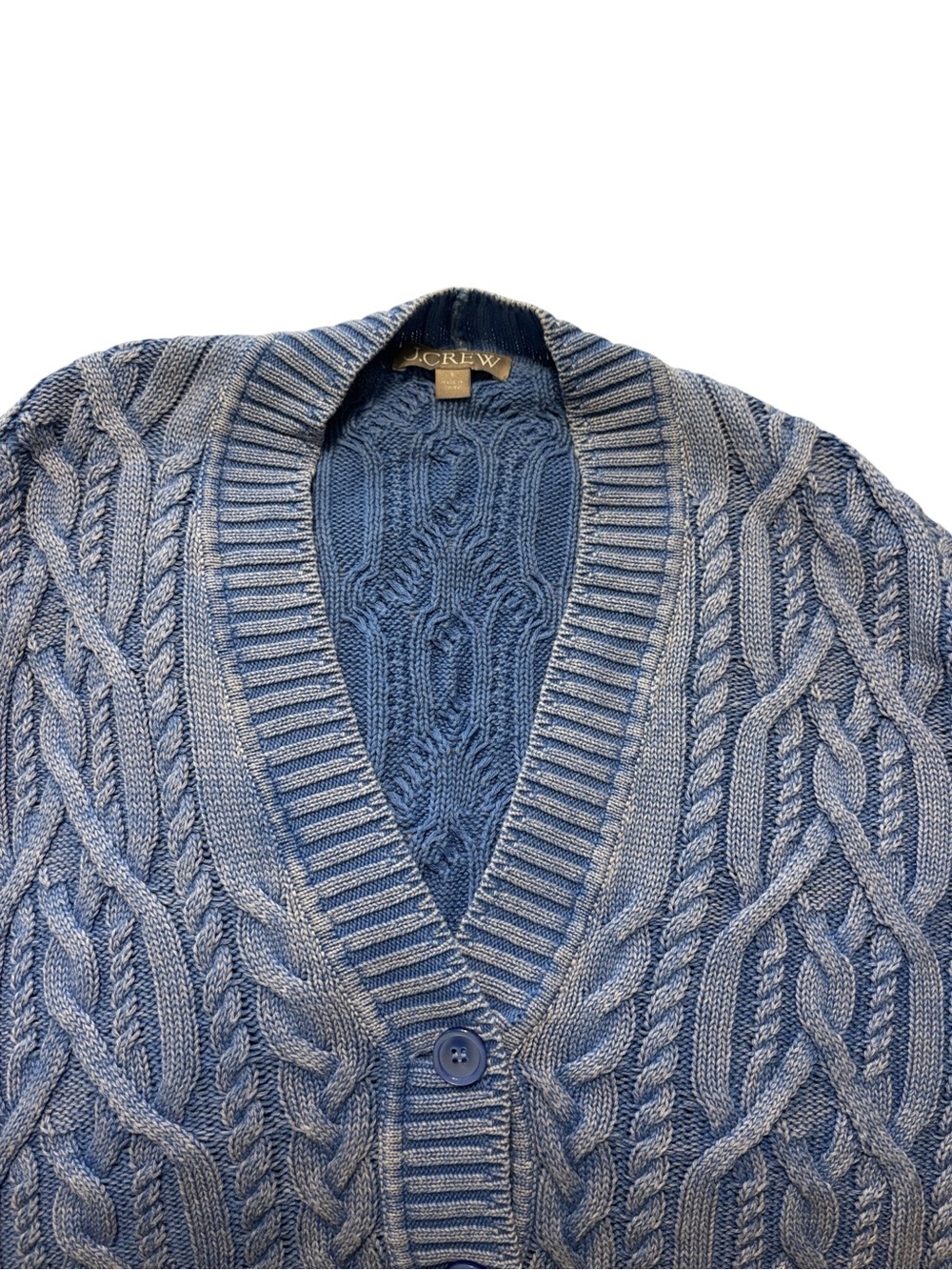 J. Crew Cable Knit V-Neck Cardigan Sweater Size Small Blue Beachy Cotton Summer - Picture 3 of 7